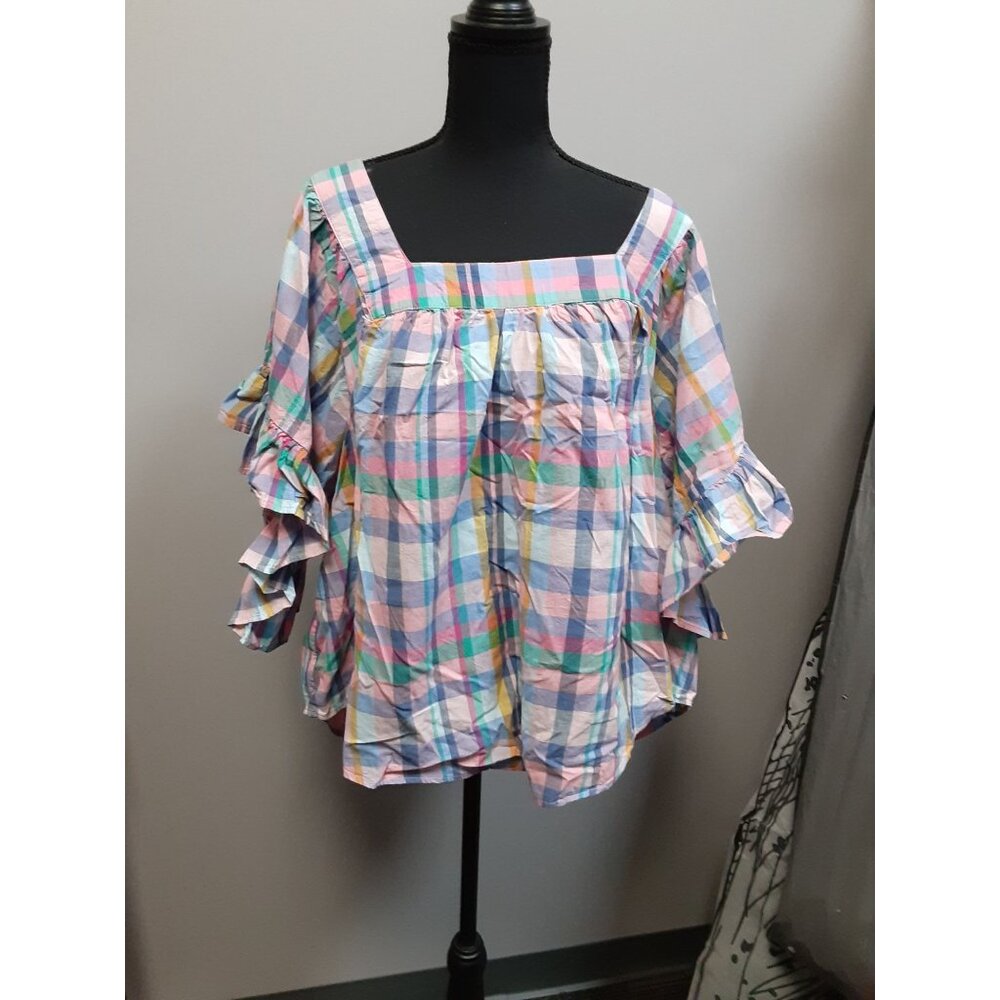 Terra & Sky Plus Peasant Top Size 1X 16W-18W NWT